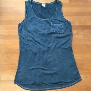 Ecru Tank Top Distressed Faded Denim Style Cinched Back